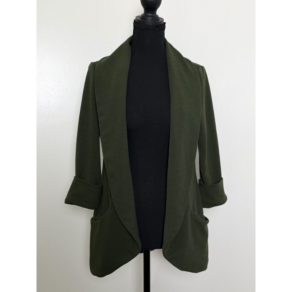 Olive Green Draped Blazer Cardigan M French Mauve Quiet Luxury Office Siren - Picture 3 of 9